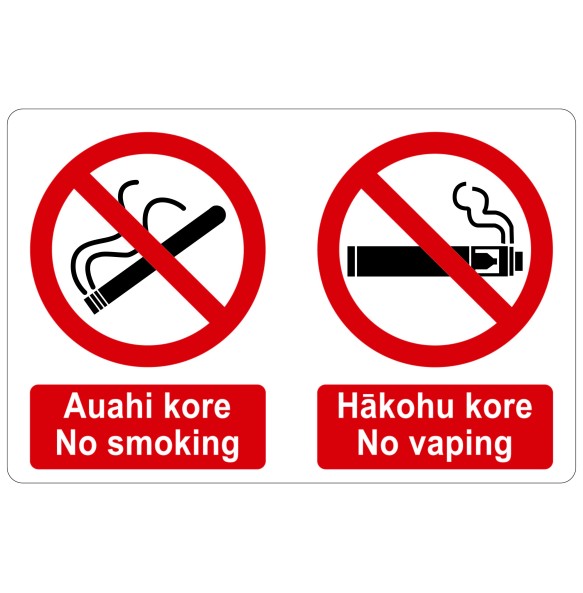 Sign Safety Auahi Kore Kahoku Kore No Smoking/Vaping 450x300mm