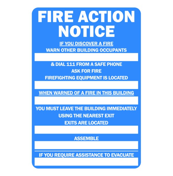 Sign Safety Fire Action 230x300mm